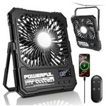 yAyusi 20000mAh Rechargeable Camping Fan, Ultra-Slim 8" Battery Powered Portable Travel Fan with Light&Remote, Maximum Battery Life of 82 Hours, Hook for Tent, Outdoor Home (Black)