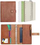 Wonderpool Leather Journal Refillable Notebook Spiral Diary Binder Portfolio - A5 Dotted Paper & Inner Pockets for Travel Work and Personal Organizer (Coffee, A5)