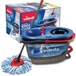 Vileda EasyWring RinseClean Spin Mop & Bucket System with 1 Extra Refill | 2-Tanks Separate Clean and Dirty Water | Machine Washable and Reusable Microfiber Mop Head | Hands-Free Wringing Mop Bucket