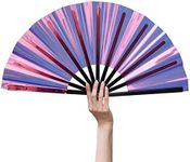 HeyToo Large Shining Rave Folding Hand Fan Clack Handheld Fan for Party Night Club Festival Halloween Outfit Accessories 13inch Purple