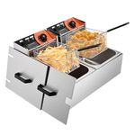 WeChef Commercial Deep Fryer 24L 5000W with Dual Tank Baskets Stainless Steel Electric Countertop Fryer for Restaurant Bar