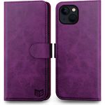 SUANPOT for iPhone 14 6.1" Genuine Leather Wallet case 【RFID Blocking】【4 Credit Card Holder】【Real Leather】 Flip Folio Book Phone case Protective Cover Women Men for Apple 14 5G case Purple