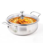 The Indus Valley Triply Stainless Steel Handi/Stock Pot/Dutch Oven/Briyani Pot With Glass Lid|24Cm/9.4 Inch,2Ltr,1.7Kg|Induction Friendly|Nonstick 3-Layer Body,No Chemical Coating,6.5 Liter