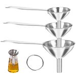 3 Pcs Stainless Steel Funnels, Kitchen Funnel with Long Handle for Transferring Liquids, Small Funnel for Essential Oil, Powder Spices, Bottle Filling, 1.8+2.2+3 In