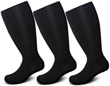 Rolxmed Compression Sock for Women Flight Travel15-20mmHg Pressure Support Wide Calf Plus Size Mens (Multipacks, M-4XL) (Black*3_Wide Calf, 3XL)