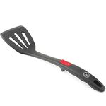 Starchef Silicone Slotted Turner Spatula,Heat Resistant,Non-Stick, Ergonomically Grooved Handle,Soft Grip, Touching Spot,One-Piece Design(Grey)