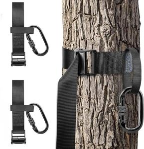 Tree Stand Harness Strap, Wider Treestand Safety Harness with Locking Carabiner Hook for Hunting, Bow Deer Hunting Tree Stand Accessories Lifeline Rope with Adjustable Buckle Lanyard 2 Pack