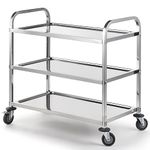 CURTA Stainless Steel Serving Trolley, 38" L x 20" W x 37" H 3 Tiered Shelf Kitchen Utility Cart, Rolling Casters Brake Wheel, Commercial Pro for Restaurant/Hotel/Lab/Clinic/Salon/Workshop