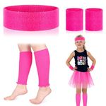 WUERKIYA 5 Pcs Girls Leg Warmers Set 80s Neon Knit Pink Leg Warmers Headband Wristbands for Kids 1980s Theme Party Costumes Sports Outfit