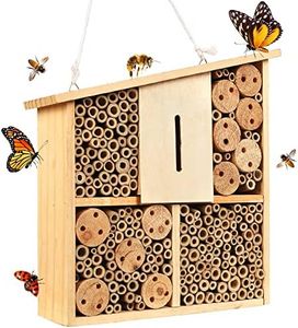 Elipark Wooden Insect Butterfly House Hotel,Mason Bee House,an Outdoor Hanging Bamboo Habitat for Bee Butterfly Ladybugs Live,Bee Box,Butterfly Habitat for Garden,11.8 x 10.6 x 3.1 Inch