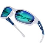 Duduma Sunglasses Mens Polarised Sports Sunglasses for Men Women Golf Cycling Running Fishing Polarized Sunglass with UV Protection(White/Blue)