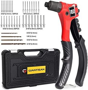 Rivet Gun, GIANTISAN Pop Rivet Tool Kit with 200 Rivets and 4 Drill Bits, Manual Hand Riveter Kit with Rugged Carrying Case