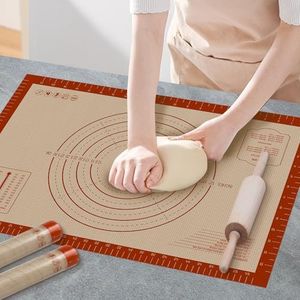 Silicone Baking Mat, 0.7mm Extra Thick 24" x 16" Large Non Stick Pastry Dough Sheet, Pie Crust Rolling Supplies for Making Christmas Cookies Bread, Easy to Clean