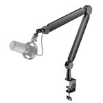 FIFINE BM66 Mic Arm Stand, Microphone Boom Arm with Desk Clamp, Cable Channels, 3/8" to 5/8" Threads, Heavy Metal Microphone Stand for Podcast, Vocal Recording, Gaming- Black