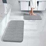 Yimobra Memory Foam Bath Mat Set, Non Slip Super Water Absorption Soft Bathroom Rugs, Thick, Dry Fast, Machine Washable for Bathroom Floor Mat, 43x61+81x51 cm, Gray