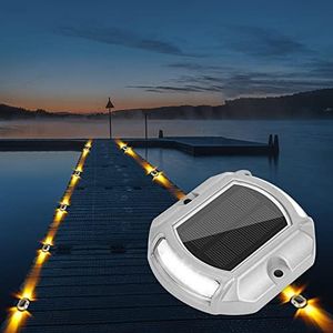 VOLISUN Solar Driveway Lights 16 Pack, 2 Colors in 1, Waterproof Outdoor Warning Step Lights for Dock, Deck, Sidewalk, Pathway (White/Warm White)