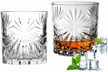 Crystal Whiskey Glasses, Set of 2 in Gift Box for Fatherday, Anniversary,10oz Old Fashioned Rocks Barware for Drinking Scotch Bourbon Whisky Cocktail (OX Stripe Style)