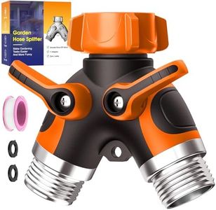 2 Way Garden Hose Splitter with Shut Off Valve,Water Spigot Splitter for 3/4" Hose Connector,Heavy Duty Metal Outdoor Faucet Splitter Y Connector for Hose,with 3 Leakproof Washers & 1 tape(2, Orange)