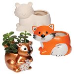 Baker Ross FE710 Woodland Animal Ceramic Flowerpots - Pack of 3, Ready to Paint Plant Pots for Kids to Decorate and Display assorted