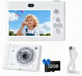 Digital Camera with Dual Screen,Autofocus 4K 48MP Vlogging Cameras for Photography with 32GB Card,Point and Shoot Kids Cameras,16X Zoom,Anti-Shake,Present for Kid Teen Beginner. (White)