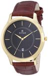 Titan Quartz Analog with Date Black Dial Leather Strap Watch for Men-NS1825YL01