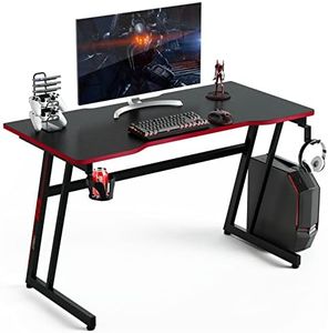 Giantex Z Shaped Gaming Desk, Ergonomic Gaming Table w/Cup Holder, Adjustable Headphone Hook, Gaming Handle Rack & Carbon Fiber Desktop, PC Gaming Desk Home Office Computer Desk, Red & Black