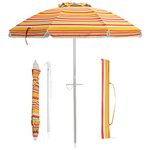 TANGZON 2M Garden Parasol, Portable Tilting Beach Umbrella with Carry Bag and Lockable Handle, UPF50+ Sun Protection Outdoor Sunshade Shelter for Pool Patio Backyard (Red+ Yellow)