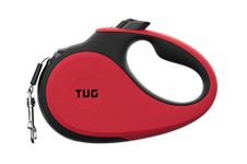 TUG 360° Tangle-Free, Heavy Duty Retractable Dog Leash for Up to 110 lb Dogs; 16 ft Strong Nylon Tape/Ribbon; One-Handed Brake, Pause, Lock (Red, Large)