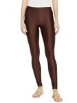 The Pajama Factory Nylon Imported Fabric Metallic Finish Leggings Bottom Wear for Women's Girls & Ladies (XXL, Brown)