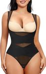 Chumian Bodysuit for Women Shapewear Waist Trainer Body Shaper Mesh Slimming Shaping Bodysuits Tummy Control Top (Black Thong, S)