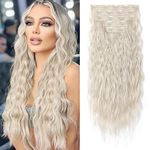 Hair Extensions, REECHO Blonde Clip in Hair Extensions 24" Thick Long Loose Waves hair extensions HE002 Invisible Lace Weft Natural Soft Hairpieces for Women ¨C Platinum Blonde