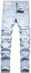 AITITIA Men's Ripped Regular Fit Jeans, 3010 Blue, 36