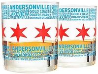 Greenline Goods Whiskey Glasses - 10 Oz Tumbler Set for Chicago lovers, Chicago Flag & Neighborhoods | Old Fashioned Rocks Glass - Set of 2