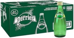 Perriers Natural Mineral Carbonated Water Sparkling, Pack of 24 X 330 ml Glass Bottles