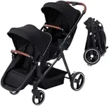 GarveeLife Double Stroller for Infants and Toddlers, Foldable Tandem Stroller, Reversible Pushchair Bassinet Pram with Large Storage Basket, Adjustable Backrest & Canopy, Black