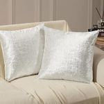 Phantoscope Pack of 2 Sparkling Velvet Decorative, Silver and White Decorative Velvet Pillow Cover, Solid Square Cushion Cover Pillowcase for Couch Bed and Chair, White, 18 x 18 inches, 45 x 45 cm