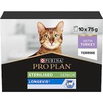 Pro Plan NutriSavour Sterilised Adult 7+ Wet Cat Food Pouches Turkey 10 x 85g, For Neutered Cats, Pack of 4