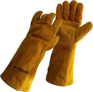 Reboot Gants de soudage gants résistants à la chaleur gants anti-feu pour brûleurs à bois cuir fendu de vache gants de soudage gants de gréeur gants de barbecue four à bois (16“)