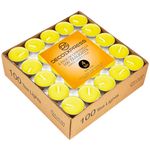 Deco Express Citronella Tealight Candles Multipack of 50 or 100-4 or 8 Hours Burning Time Outdoor Candles (Yellow 100/4 Hour)