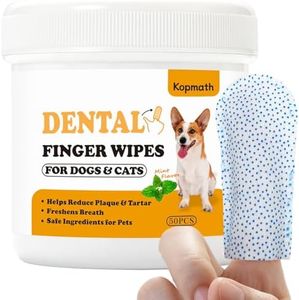 [Upgraded] Kopmath Dog Teeth Cleaning Finger Wipes, Tartar & Plaque Remover with Brushing Beads, More Friction, Dog Breath Freshener, Natural Dog Dental Wipes for Cat, Disposable Dog Teeth Wipes, Mint