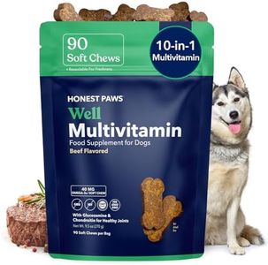 Honest Paws (90 Count) Dog Multivitamin Soft Chews with 10 Essential Vitamins - Joint, Coat, Immune, Eye & Heart Support - with Glucosamine, Chondroitin & Omega-3 - Beef Flavor