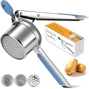 Potato Ricer Stainless Steel, Potatoe Ricers for Mashed Twist-Large Capacity,All Clad,Heavy Duty,Ergonomic Handle for Spaetzle,Oranges, Lemons, Pumpkins, Carrots, Avocados (BLUE)