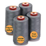 New brothread - 30 Options - 4 Large Cones of 5500Y (5000M) Each All Purpose Spun Polyester Thread 40S/2 (Tex27) for Serger, Overlock, Quilting, Piecing and Sewing - Grey