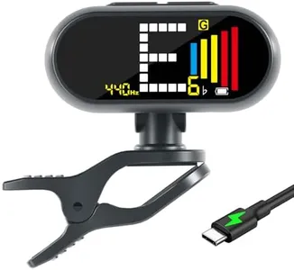EX Professional Rechargeable Clip-On Guitar Tuner with LCD Screen - Chromatic Clip on Tuner for Acoustic Guitar, Bass Guitar, Ukulele, Violin & All Instruments