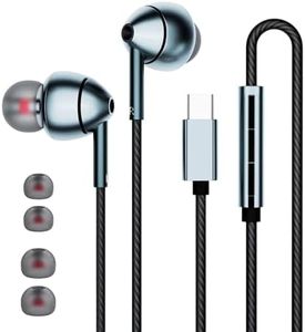 USB C Headphones for Samsung Galaxy S24 S23 FE S22 S21 S20 A53 A54 Wired Earbuds in-Ear Type C Earphone with Microphone Volume Control Bass Stereo Noise Canceling for iPhone 15 16Pro Max Pixel 6 7 8 5