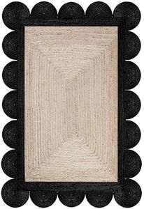 CASAVANI Natural Jute Area Rug, Scalloped Edge Rug, 5x8 Ft Beige & Black Woven Sisal Kilim Rug for High Traffic Area - Living Room, Kitchen, Entryway, Farmhouse