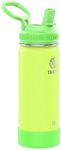 Takeya Actives Kids 18 oz Glow in The Dark Insulated Stainless Steel Water Bottle with Straw Lid, Lightning Green