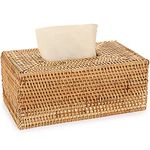 BSTKEY Rectangular Rattan Woven Tissue Paper Cover, Household Decorative Tissue Holder Cover Napkin Dispenser Organizer, Facial Tissue Box Cover for Home Office