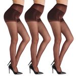 YAGAXI 20D Sheer Tights for Women - 3 Pairs Women's Control Top Pantyhose（Coffee, Large）