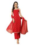 FIORRA Women's Red Crepe Kurta and Palazzo Set with Matching Dupatta SET0148